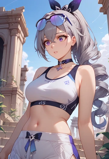 star rail,silver wolf,sports bra,high-waisted leggings  - AI generated anime art